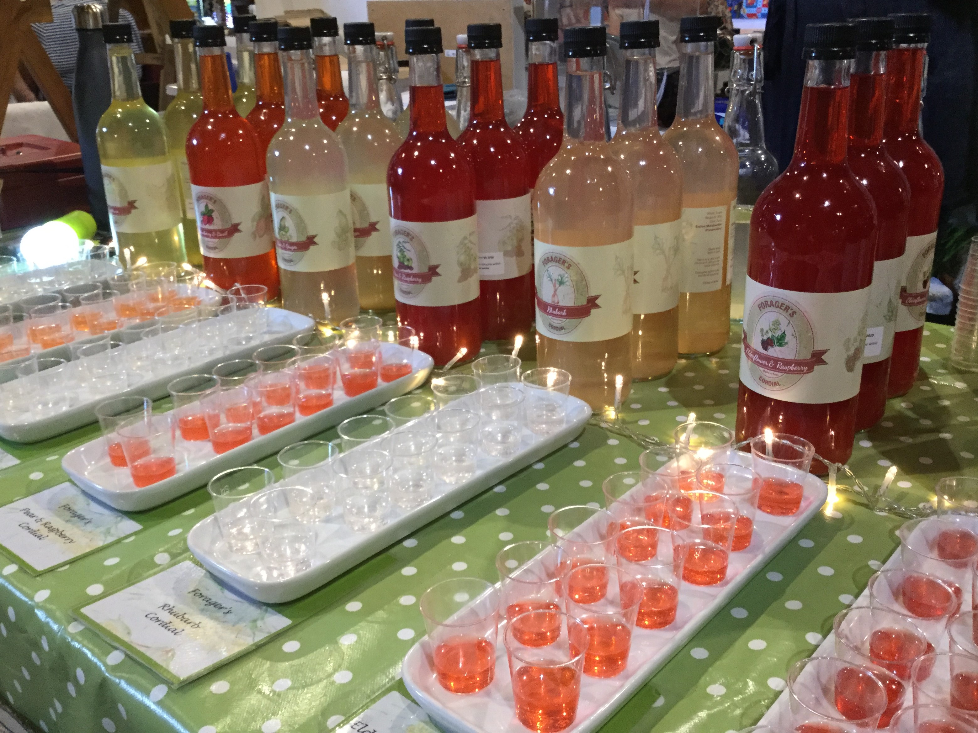 IMG_6610 (2) Cordials in glass bottles and sample cups.