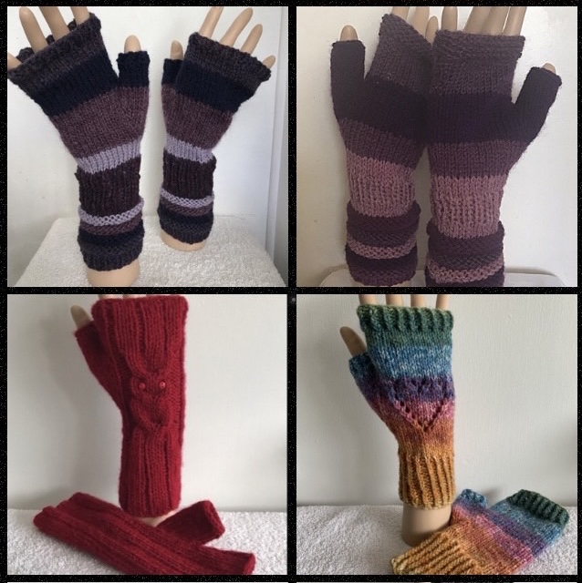 IMG_9287 Four pairs of striped fingerless gloves.